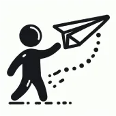 stickman carrying a paper plane as a message metaphor